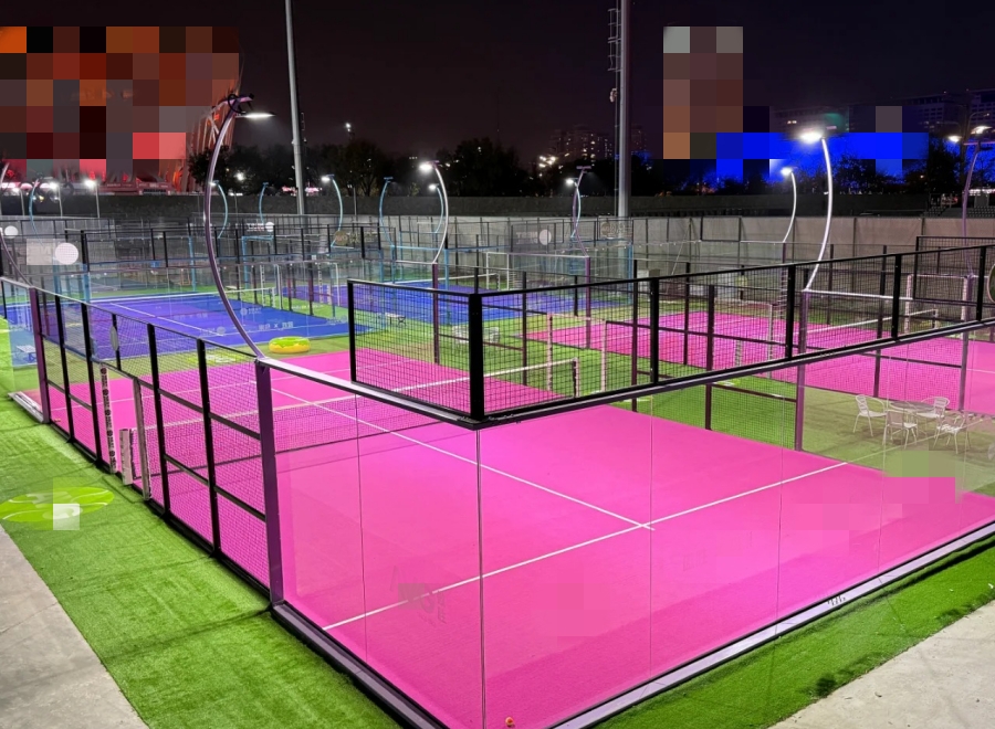 Pink turf full panoramic padel court